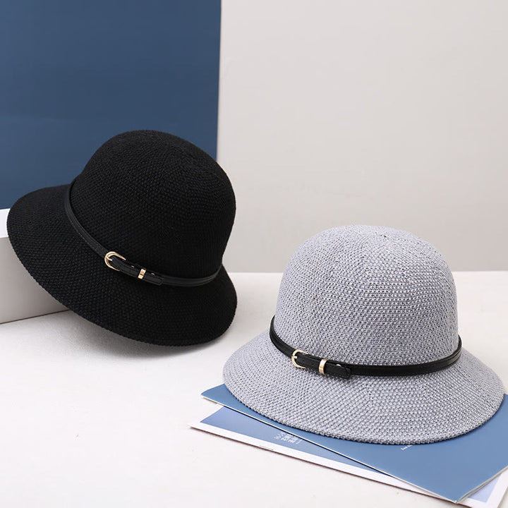 Women's Knitted Leather Strap Decor Bucket Hat - image 10
