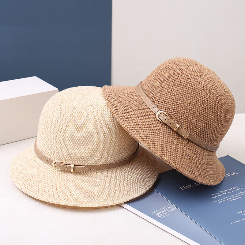 Women's Knitted Leather Strap Decor Bucket Hat - image 12