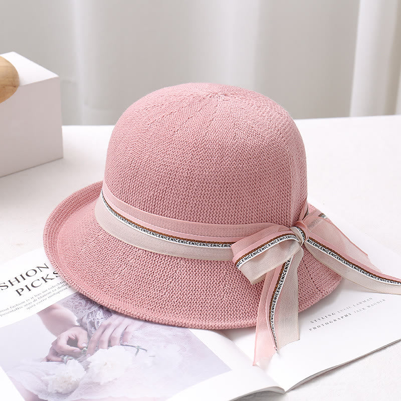 Women's Knitted Ribbon Bow Decor Bucket Hat - Blush - M (22 1/2'') - image 3