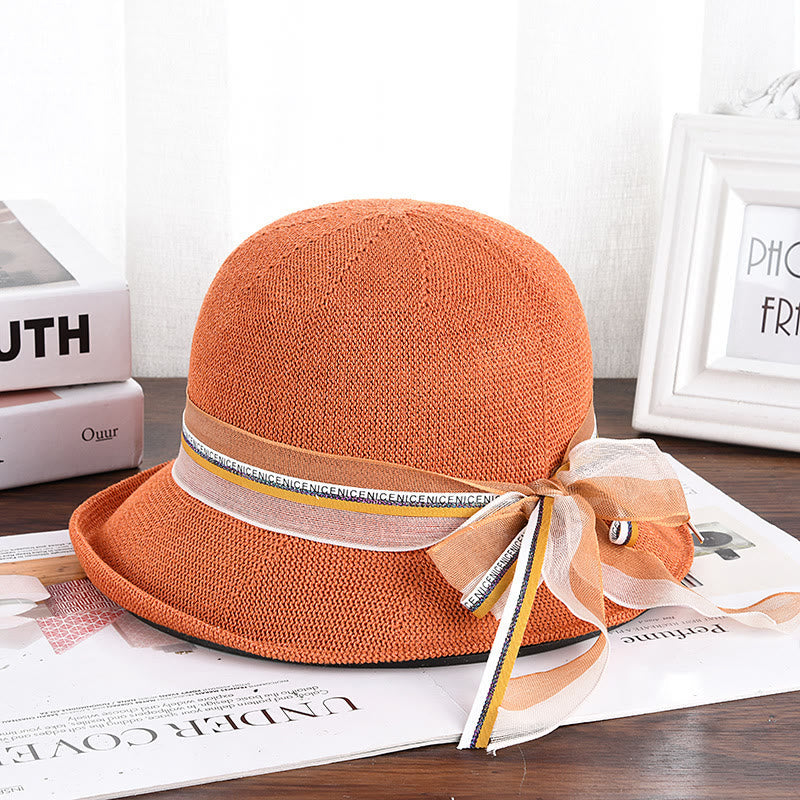 Women's Knitted Ribbon Bow Decor Bucket Hat - Caramel - M (22 1/2'') - image 7