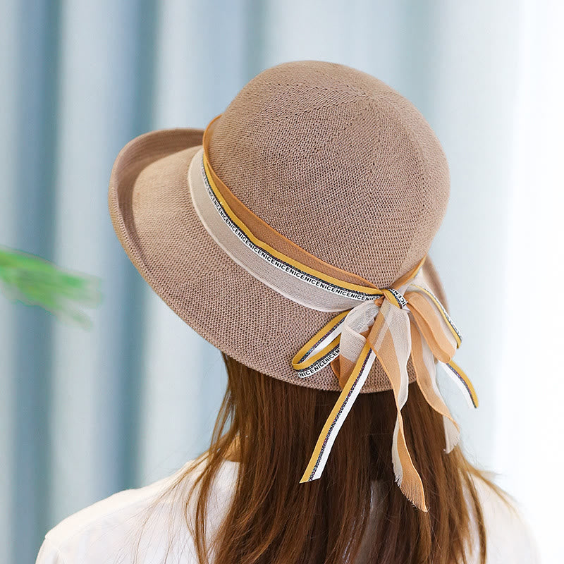 Women's Knitted Ribbon Bow Decor Bucket Hat - image 5