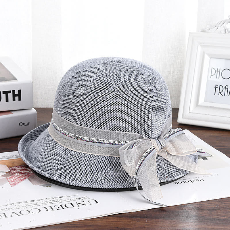 Women's Knitted Ribbon Bow Decor Bucket Hat - Light Gray - M (22 1/2'') - image 2