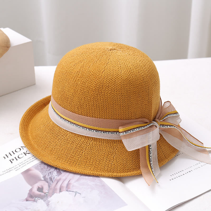 Women's Knitted Ribbon Bow Decor Bucket Hat - Turmeric - M (22 1/2'') - image 6