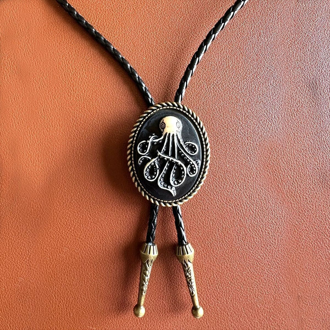 Dark Antique Octopus Pandant Bolo Tie - Black - image 0