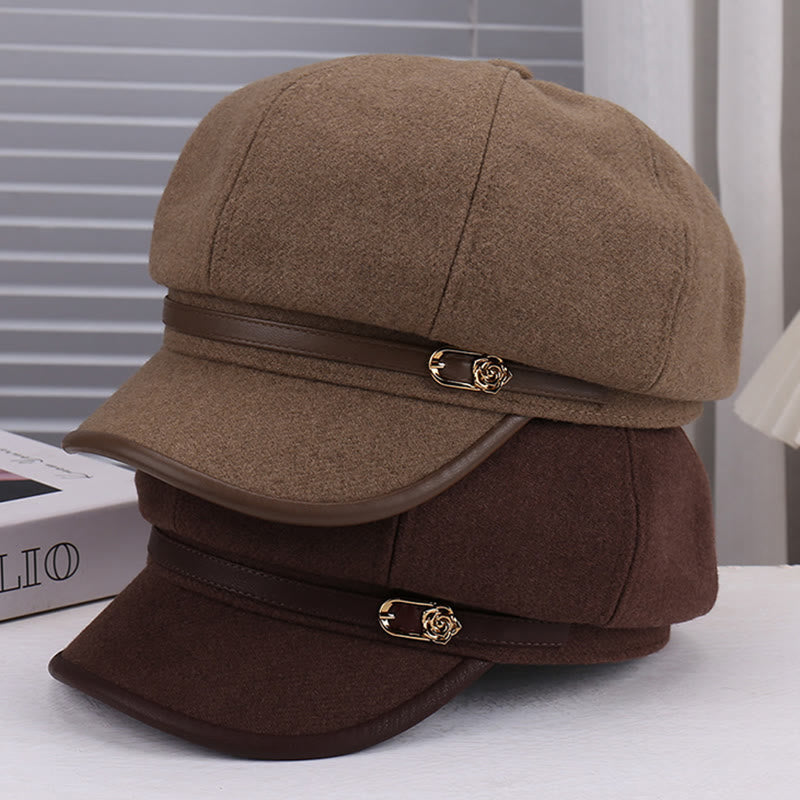 Women's Wool-Blend Leather Strap Rose Beret Hat - image 7