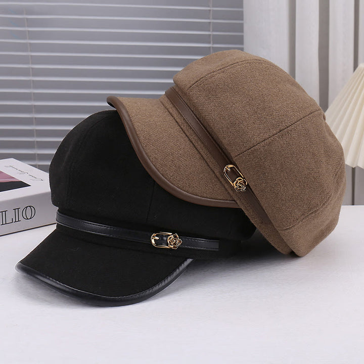 Women's Wool-Blend Leather Strap Rose Beret Hat - image 6