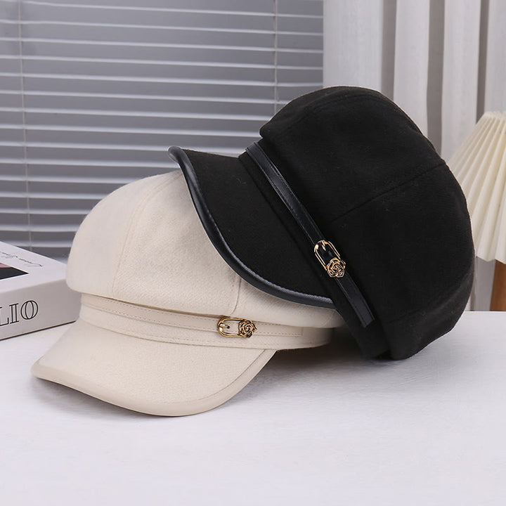 Women's Wool-Blend Leather Strap Rose Beret Hat - image 5