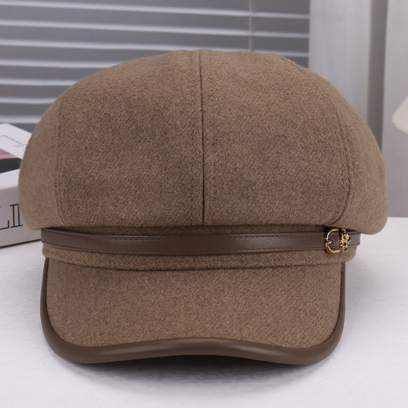 Women's Wool-Blend Leather Strap Rose Beret Hat - image 1