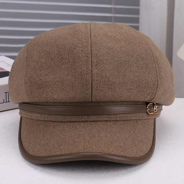 Women's Wool-Blend Leather Strap Rose Beret Hat - image 1