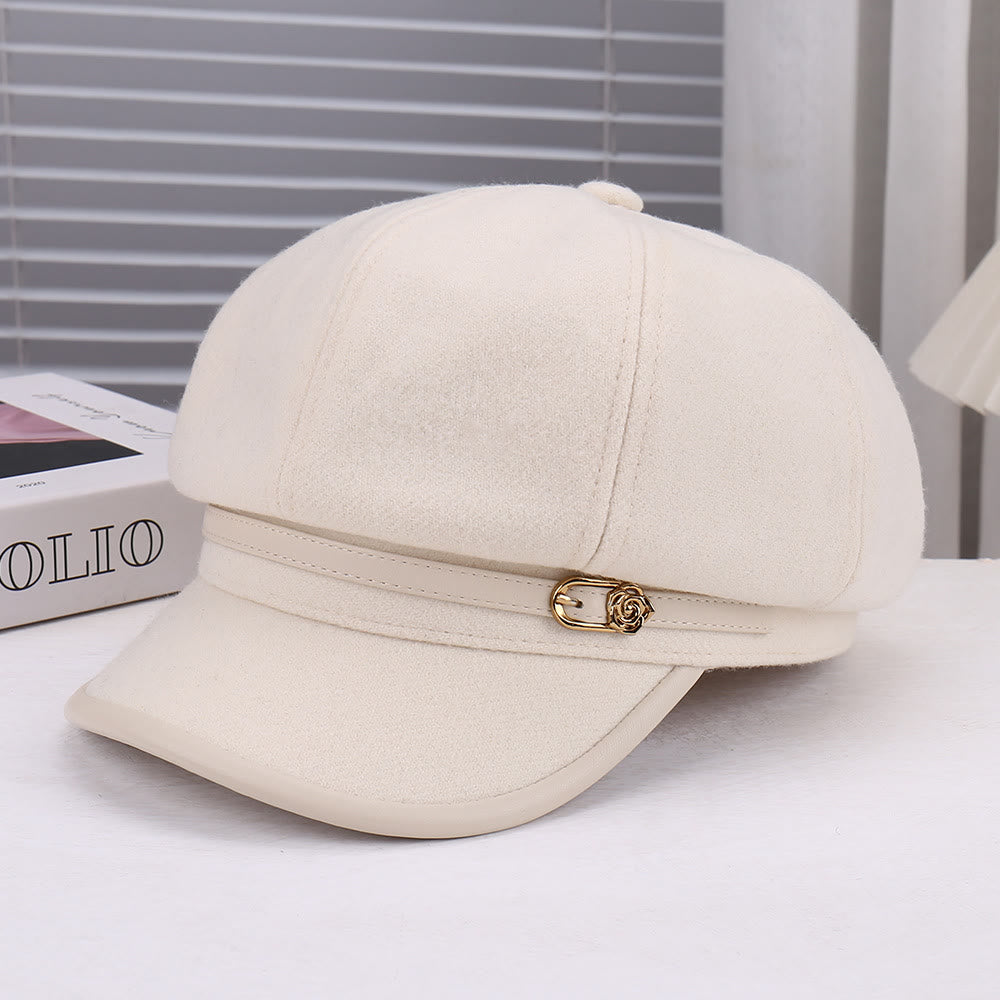 Women's Wool-Blend Leather Strap Rose Beret Hat - Off-white - Adjustable (22 - 22 7/8'') - image 4