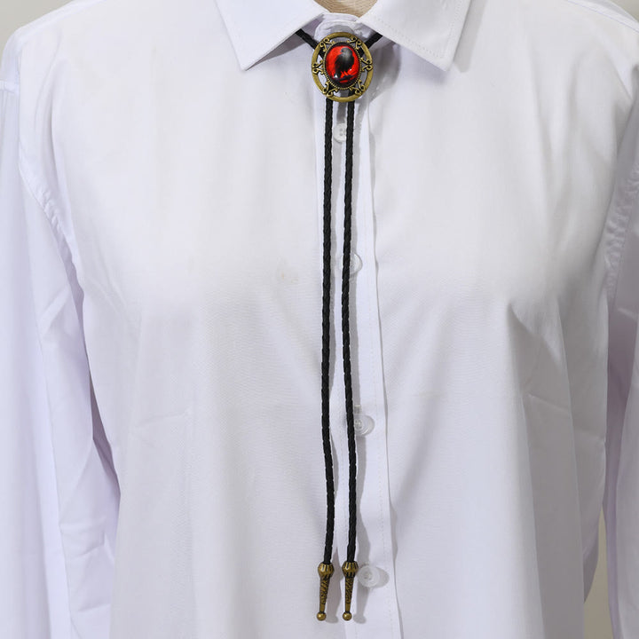 Gothic Raven Pattern Western Pendant Bolo Tie - image 1