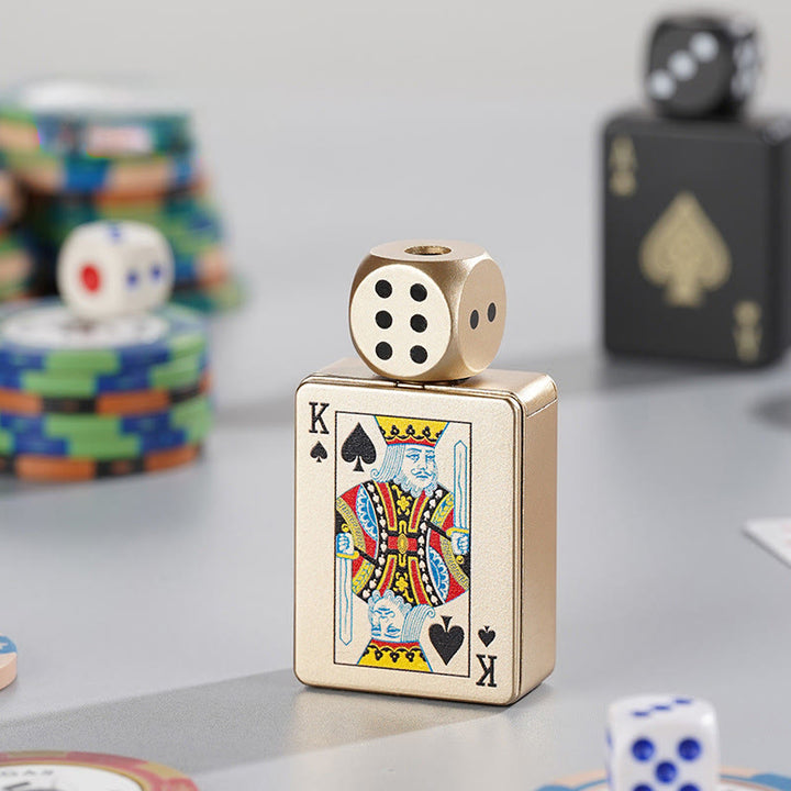 Rotating Dice PokerShape Refillable Butane Lighter - Gold Spades K - image 9