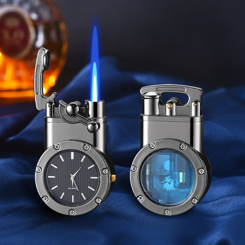 Retro Rocker Arm Inflatable Butane Lighter With Clock - Black - image 1