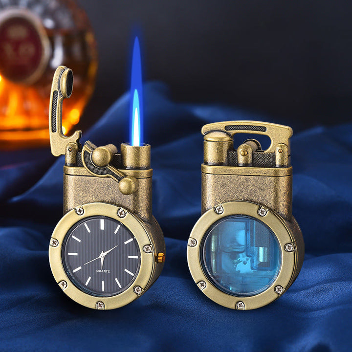 Retro Rocker Arm Inflatable Butane Lighter With Clock - Antique Bronze - image 11
