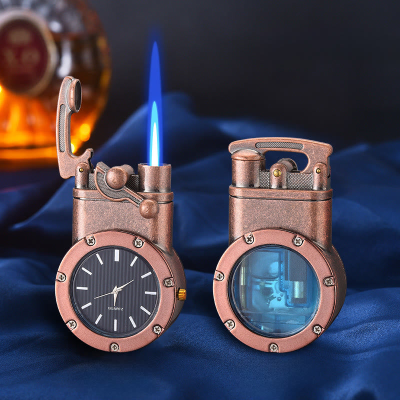 Retro Rocker Arm Inflatable Butane Lighter With Clock - Red Bronze - image 10