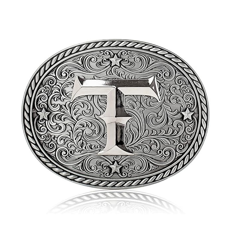 Men's Timeless DIY Initial Letter Silver Buckle Leather Belt - T - Without Belt - image 21