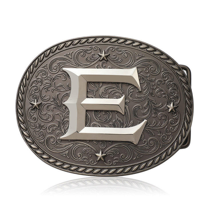 Men's Timeless DIY Initial Letter Silver Buckle Leather Belt - E - Without Belt - image 7