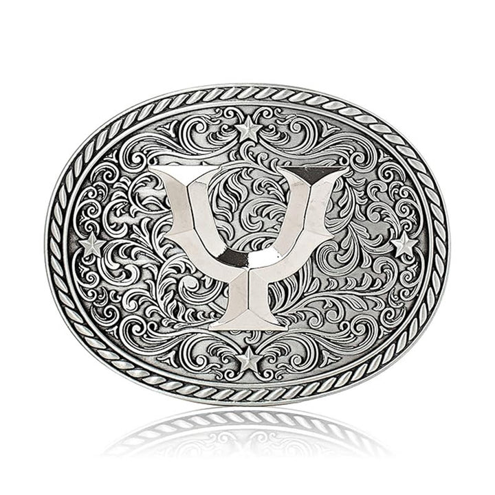 Men's Timeless DIY Initial Letter Silver Buckle Leather Belt - Y - Without Belt - image 27