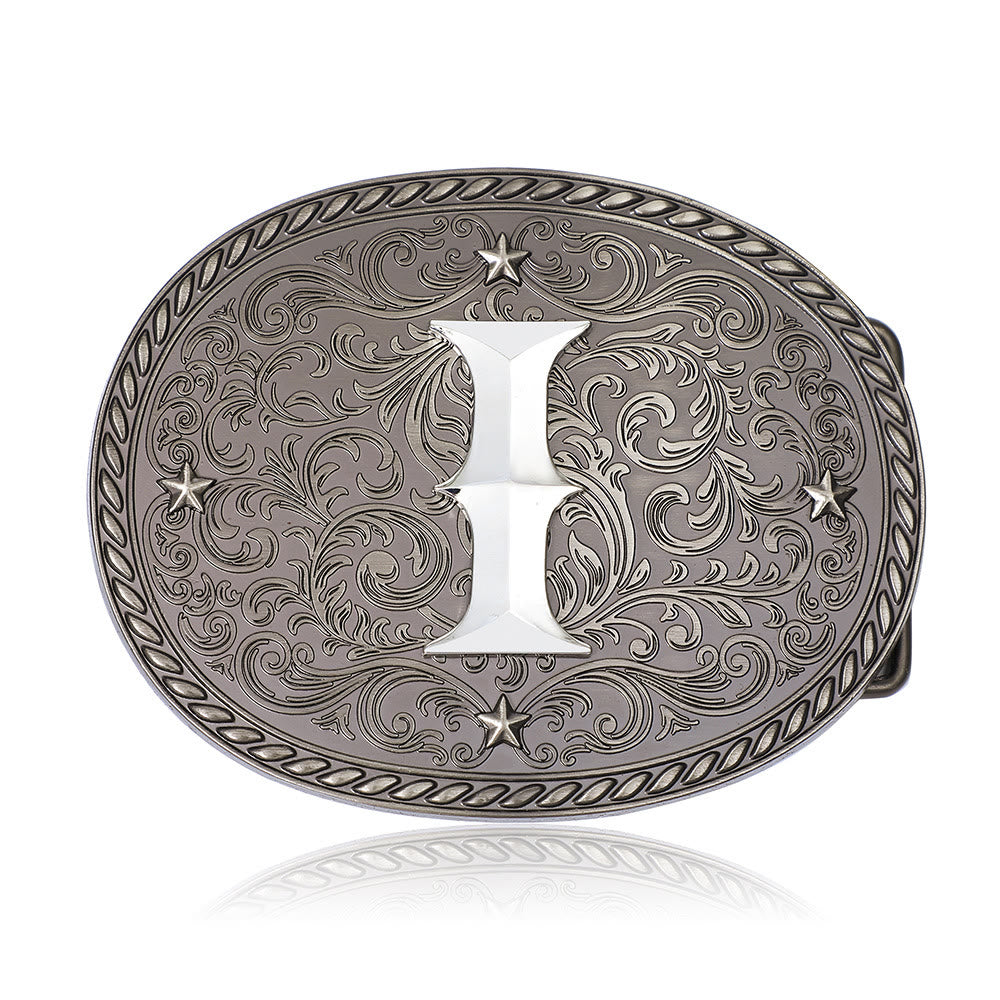 Men's Timeless DIY Initial Letter Silver Buckle Leather Belt - I - Without Belt - image 11