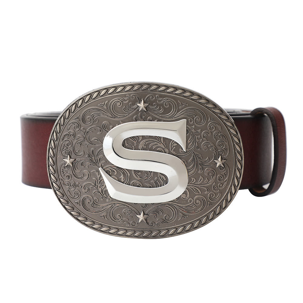 Men's Timeless DIY Initial Letter Silver Buckle Leather Belt - S - Without Belt - image 20