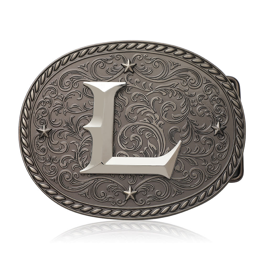 Men's Timeless DIY Initial Letter Silver Buckle Leather Belt - L - Without Belt - image 14