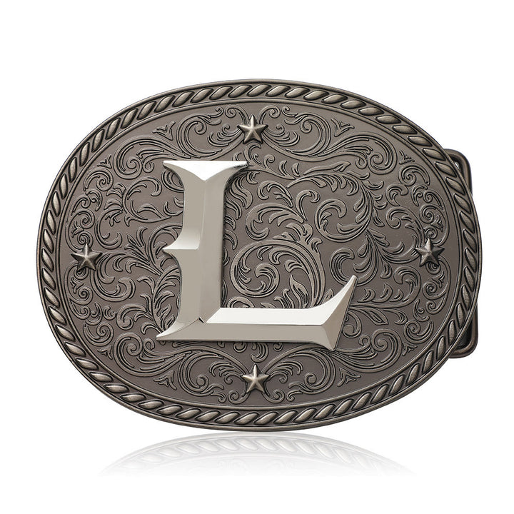 Men's Timeless DIY Initial Letter Silver Buckle Leather Belt - L - Without Belt - image 14