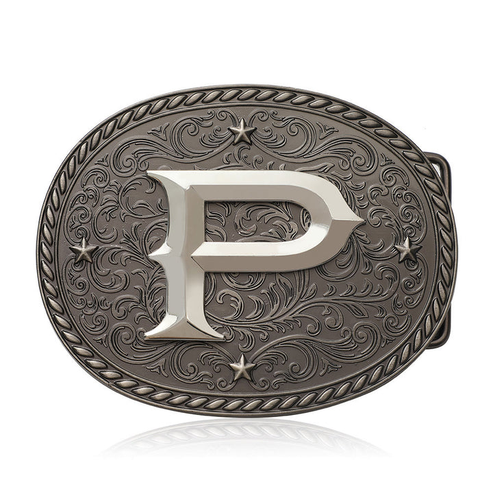Men's Timeless DIY Initial Letter Silver Buckle Leather Belt - P - Without Belt - image 17