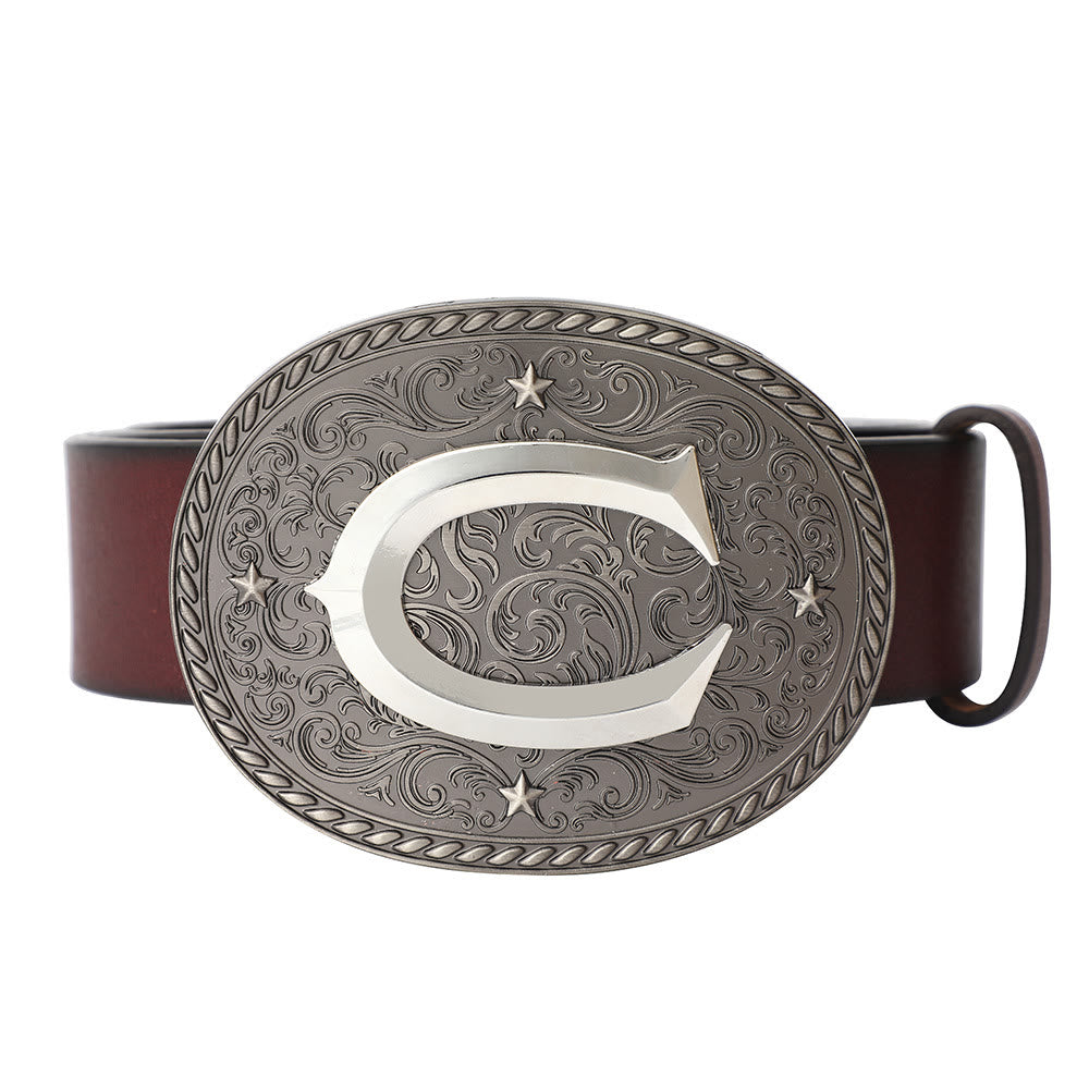 Men's Timeless DIY Initial Letter Silver Buckle Leather Belt - C - Without Belt - image 5