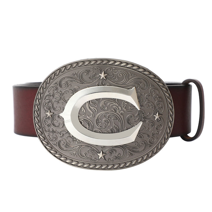 Men's Timeless DIY Initial Letter Silver Buckle Leather Belt - C - Without Belt - image 5