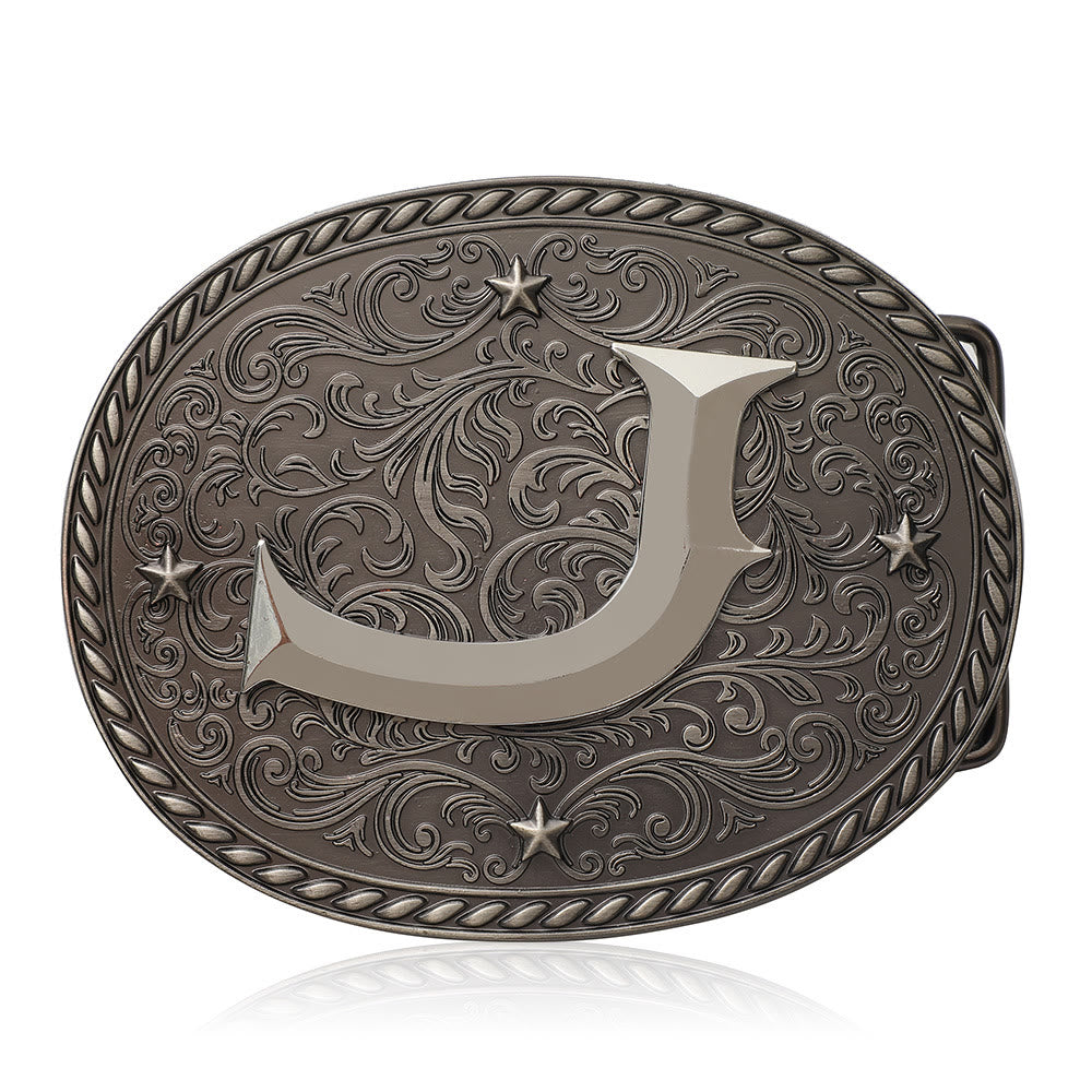 Men's Timeless DIY Initial Letter Silver Buckle Leather Belt - J - Without Belt - image 12