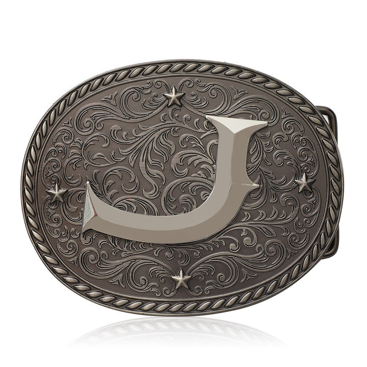Men's Timeless DIY Initial Letter Silver Buckle Leather Belt - J - Without Belt - image 12