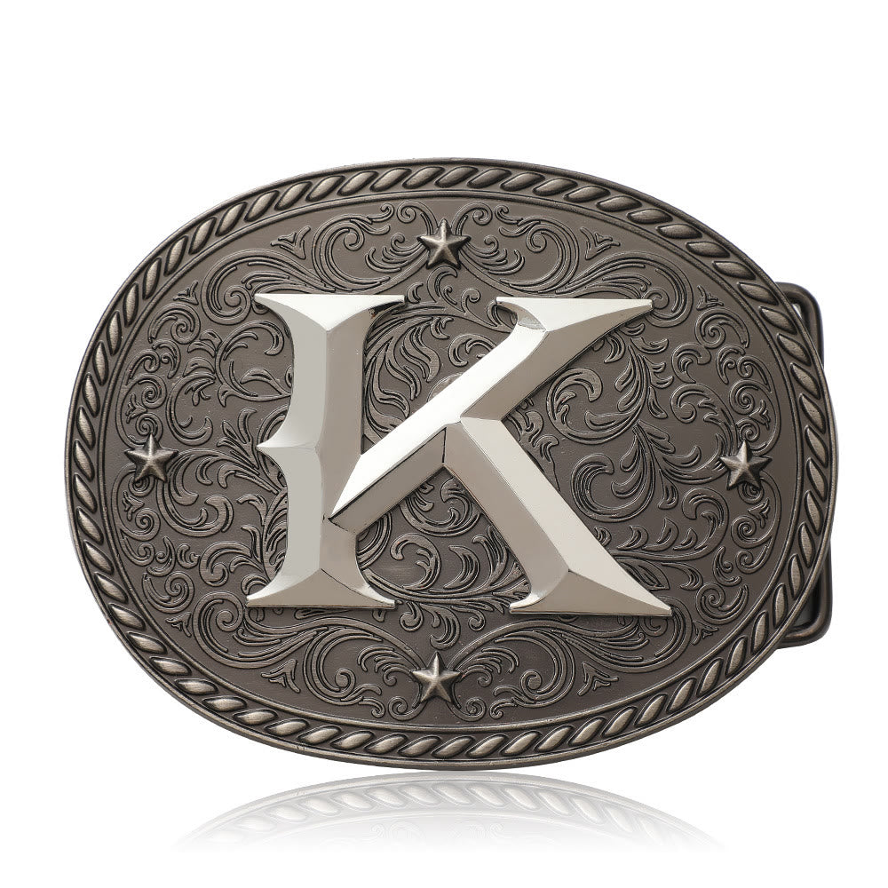 Men's Timeless DIY Initial Letter Silver Buckle Leather Belt - K - Without Belt - image 13