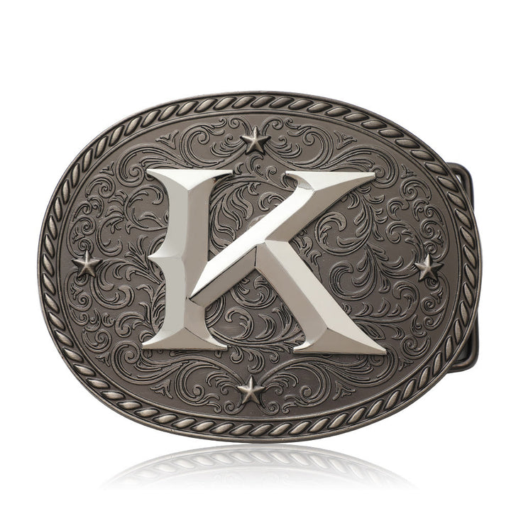 Men's Timeless DIY Initial Letter Silver Buckle Leather Belt - K - Without Belt - image 13