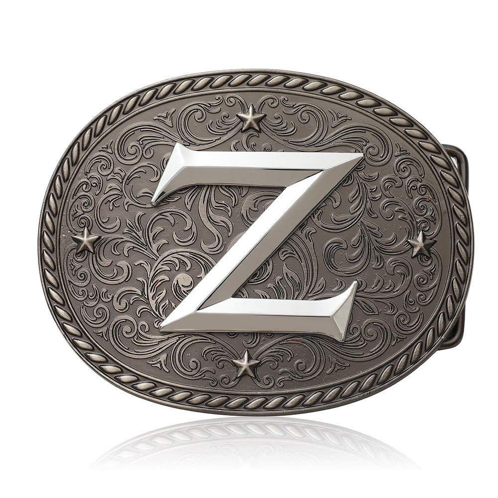 Men's Timeless DIY Initial Letter Silver Buckle Leather Belt - Z - Without Belt - image 26