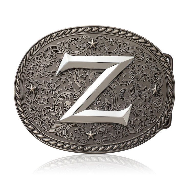 Men's Timeless DIY Initial Letter Silver Buckle Leather Belt - Z - Without Belt - image 26