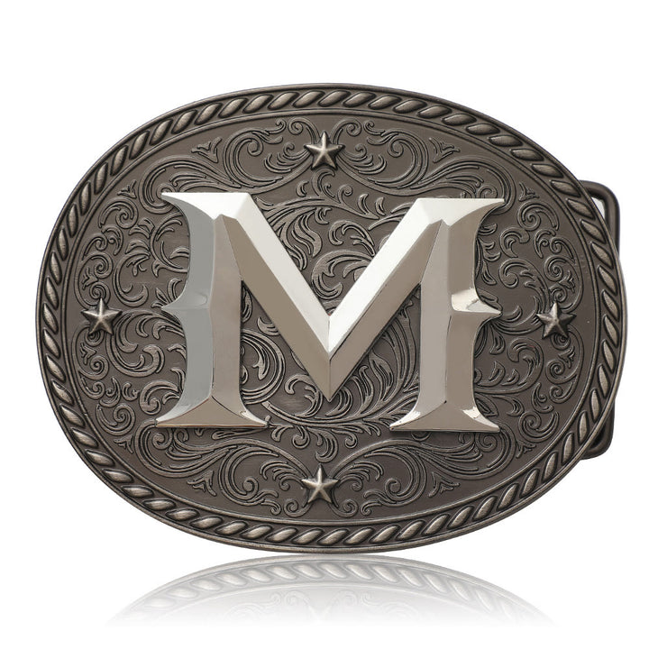 Men's Timeless DIY Initial Letter Silver Buckle Leather Belt - M - Without Belt - image 15