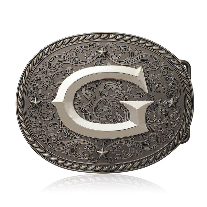 Men's Timeless DIY Initial Letter Silver Buckle Leather Belt - G - Without Belt - image 9