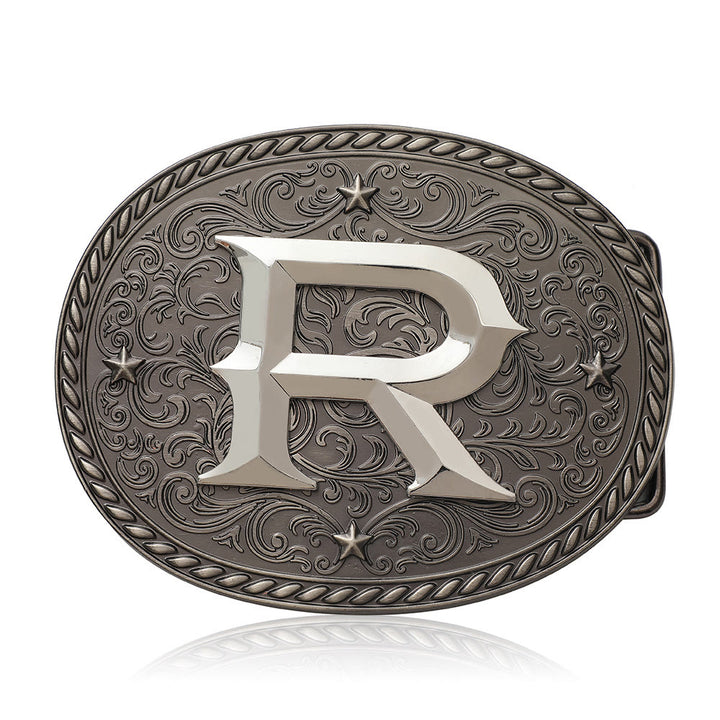 Men's Timeless DIY Initial Letter Silver Buckle Leather Belt - R - Without Belt - image 19