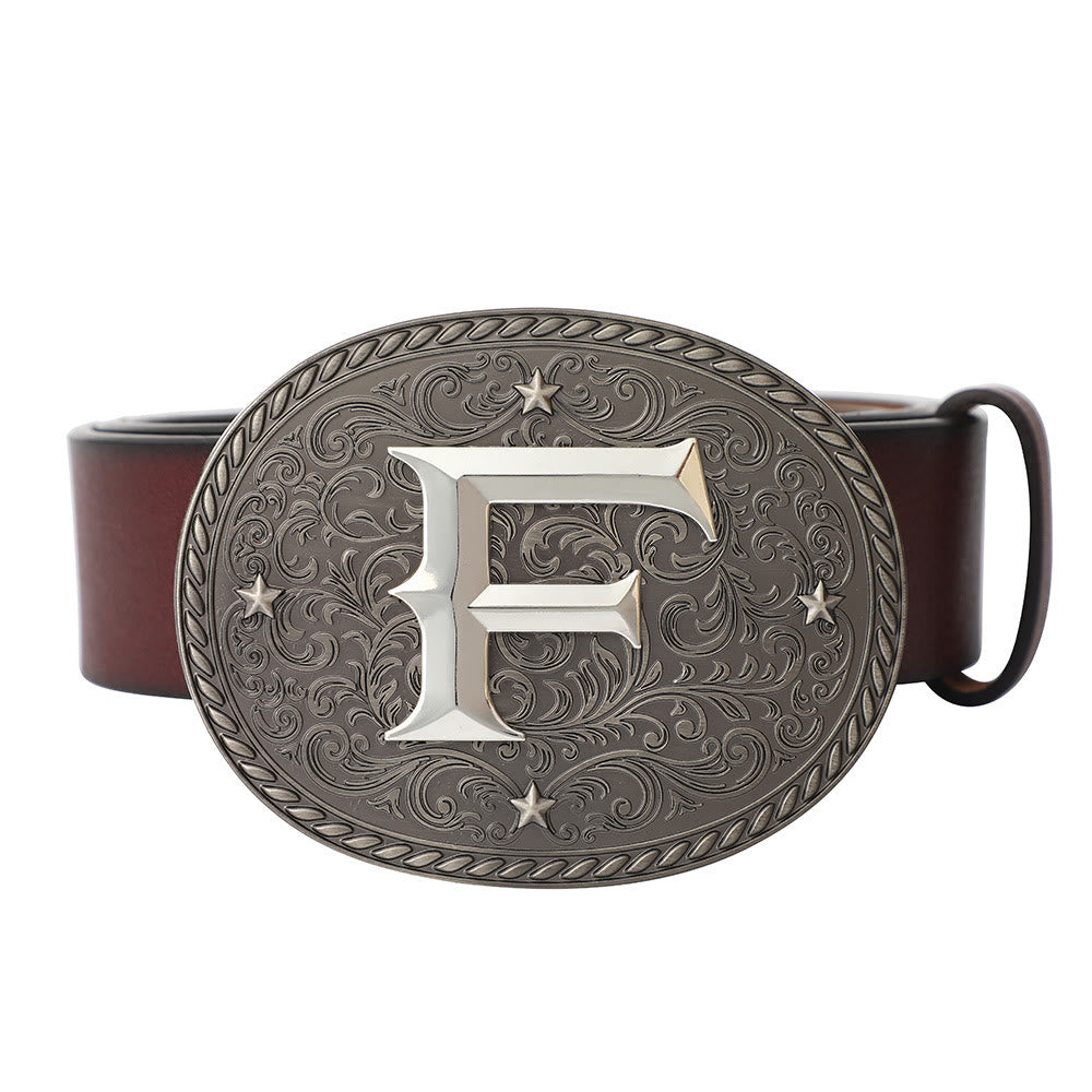 Men's Timeless DIY Initial Letter Silver Buckle Leather Belt - F - Without Belt - image 8