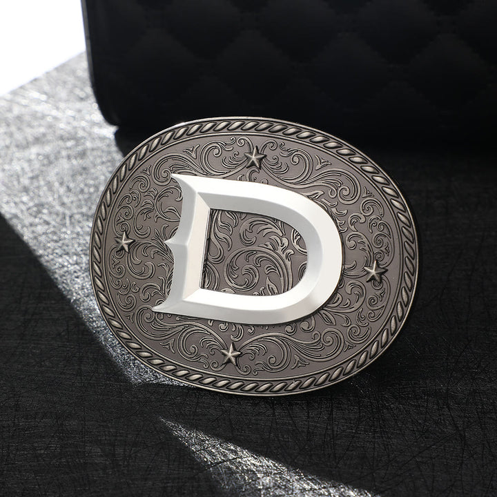 Men's Timeless DIY Initial Letter Silver Buckle Leather Belt - D - Without Belt - image 6