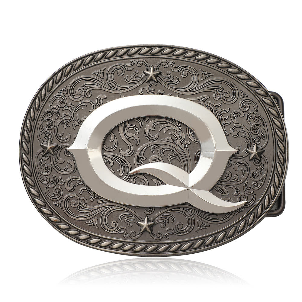 Men's Timeless DIY Initial Letter Silver Buckle Leather Belt - Q - Without Belt - image 18