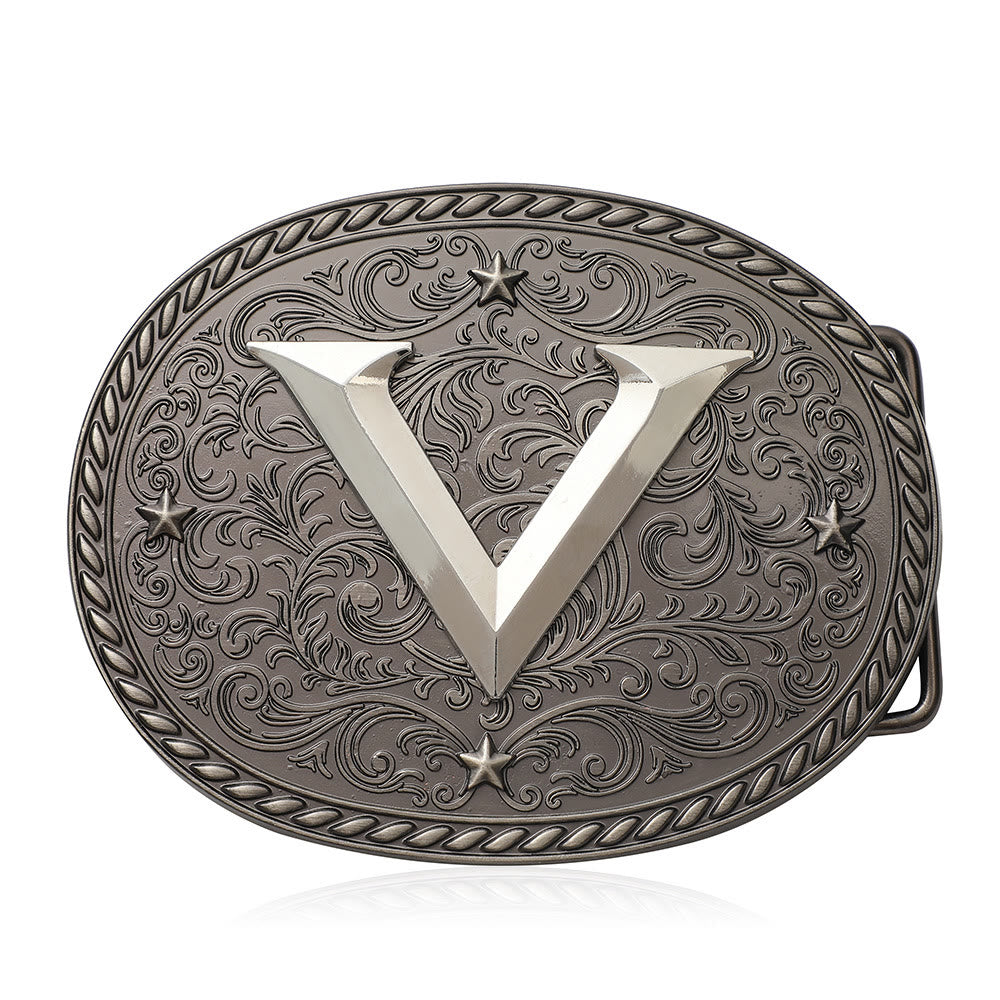 Men's Timeless DIY Initial Letter Silver Buckle Leather Belt - V - Without Belt - image 23