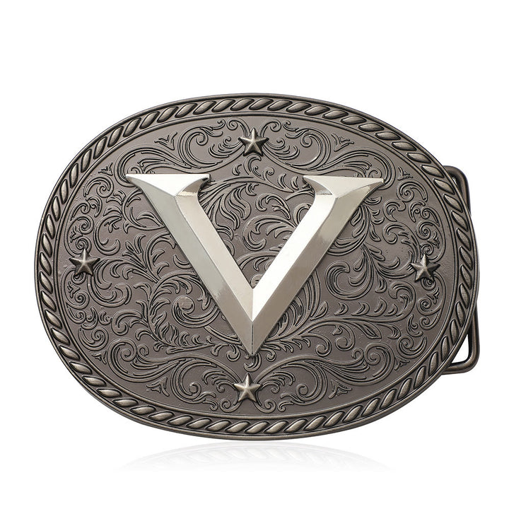 Men's Timeless DIY Initial Letter Silver Buckle Leather Belt - V - Without Belt - image 23