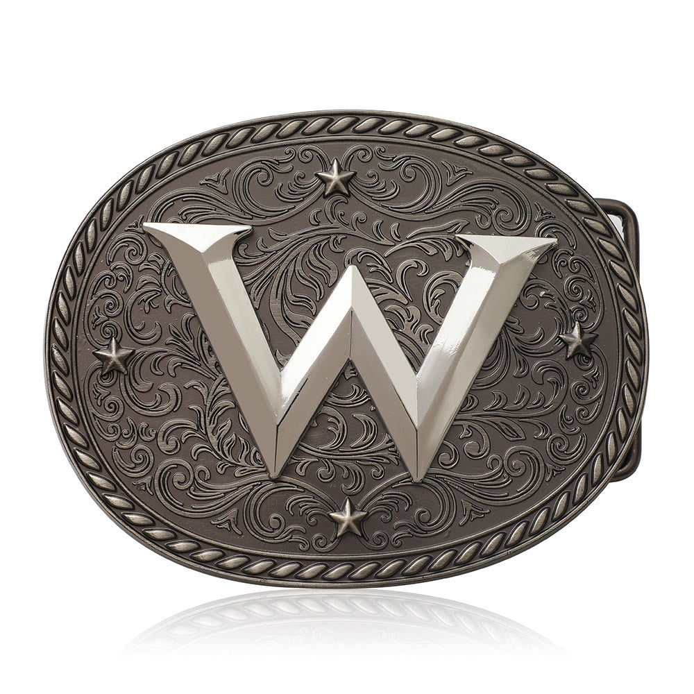 Men's Timeless DIY Initial Letter Silver Buckle Leather Belt - W - Without Belt - image 24