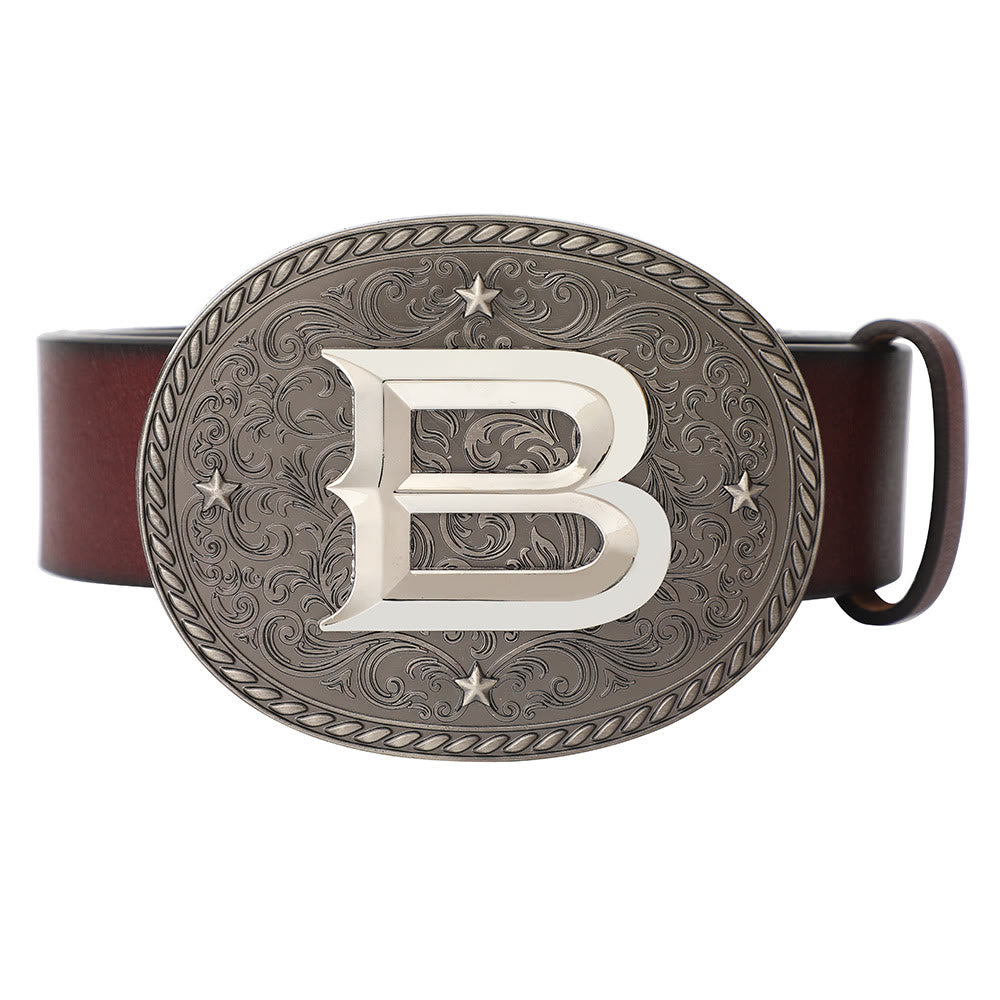 Men's Timeless DIY Initial Letter Silver Buckle Leather Belt - B - Without Belt - image 4