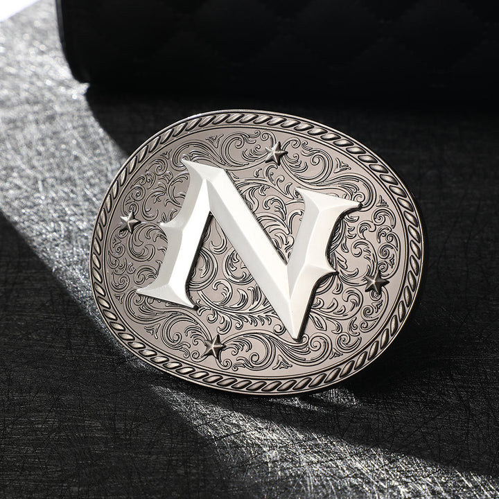Men's Timeless DIY Initial Letter Silver Buckle Leather Belt - N - Without Belt - image 0