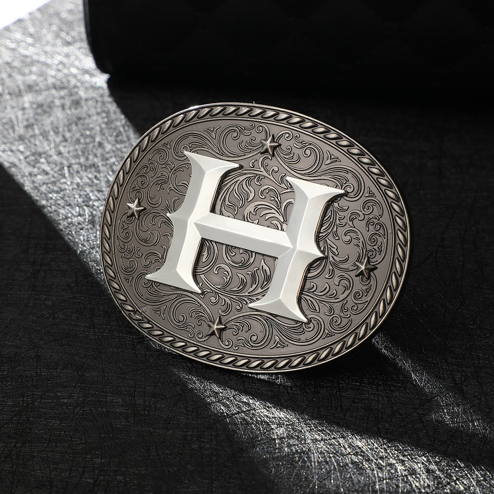 Men's Timeless DIY Initial Letter Silver Buckle Leather Belt - H - Without Belt - image 10