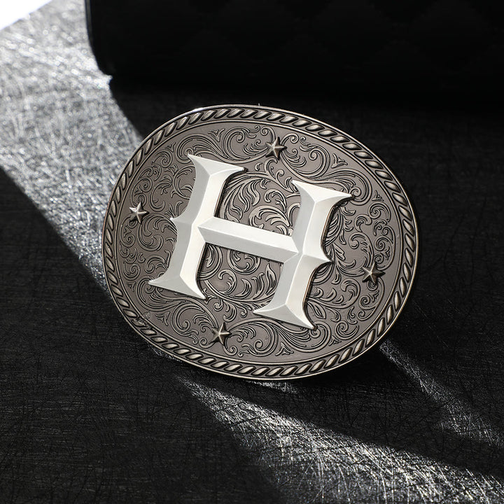 Men's Timeless DIY Initial Letter Silver Buckle Leather Belt - H - Without Belt - image 10