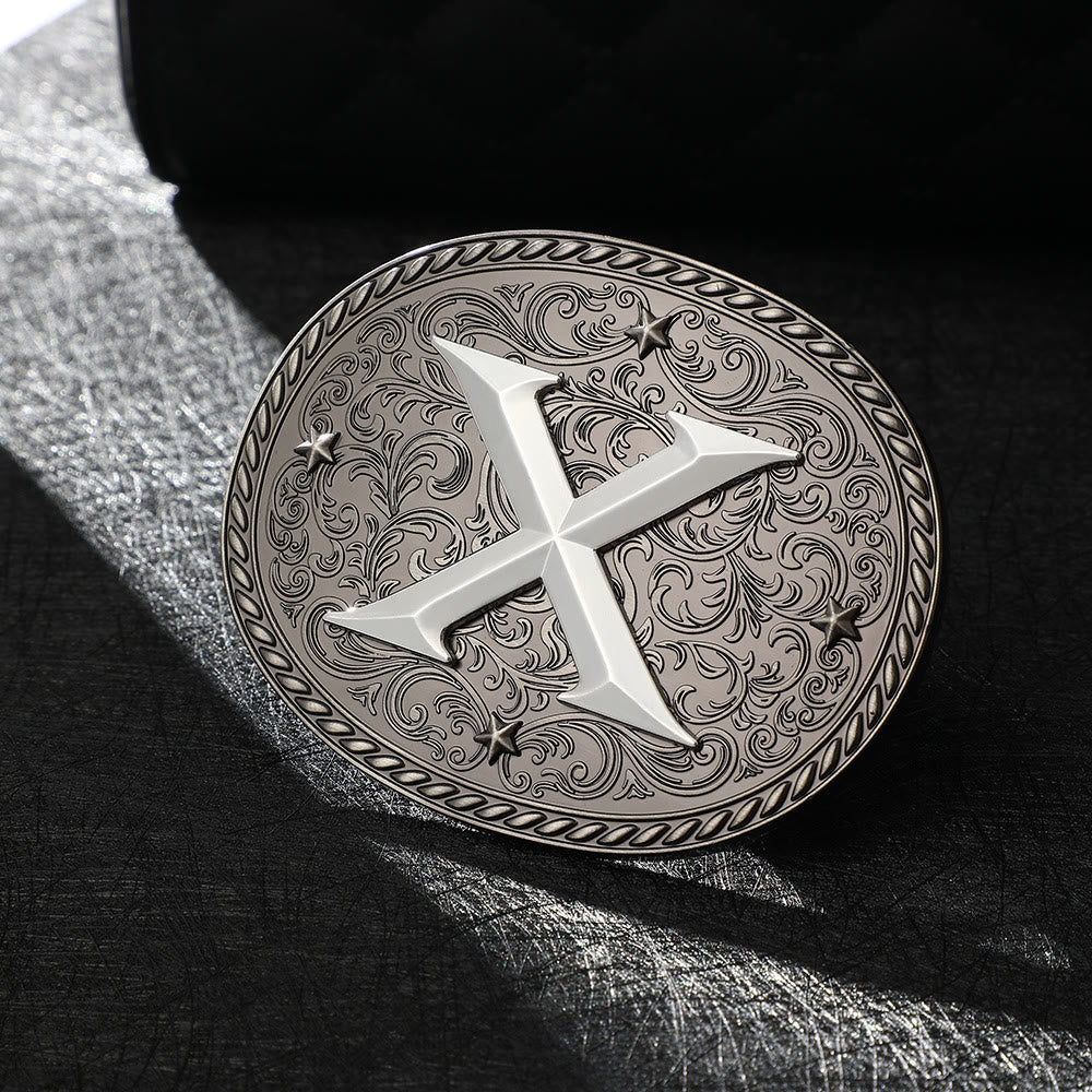 Men's Timeless DIY Initial Letter Silver Buckle Leather Belt - X - Without Belt - image 25