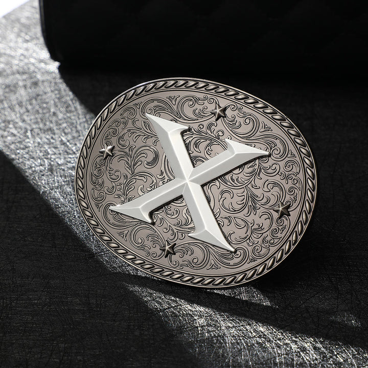 Men's Timeless DIY Initial Letter Silver Buckle Leather Belt - X - Without Belt - image 25